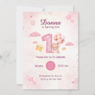 Pastellrosa Niedliche Aquarellbären Einladung