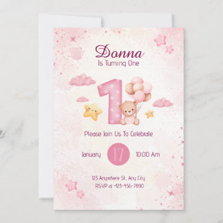 Pastellrosa Niedliche Aquarellbären Einladung