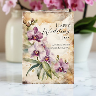 Pastellrosa Orchideenblüten Aquarell-Hochzeit Karte