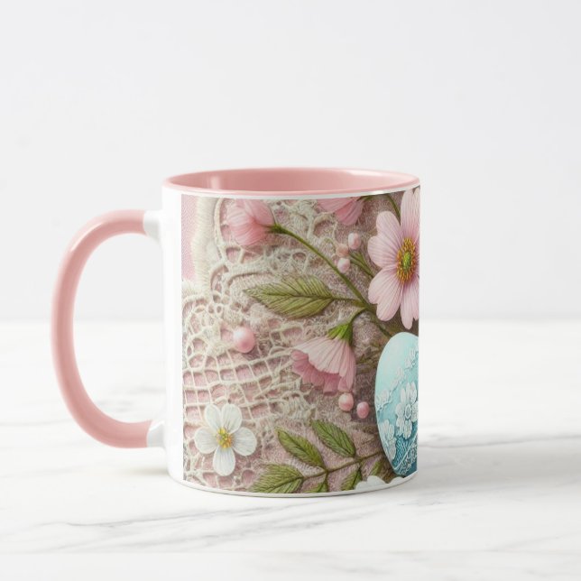 Pastellrosa Ostereier und -Blume Tasse (Links)