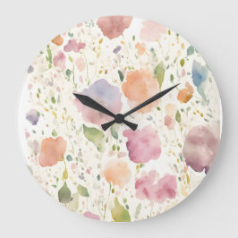 Pastellrosa Peach Lilac Wildblumen Florals by Ava Große Wanduhr