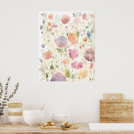 Pastellrosa Peach Lilac Wildblumen Florals by Ava Poster