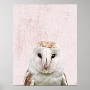 Pastellrosa Peekaboo Schleiereule Minimalistische Poster
