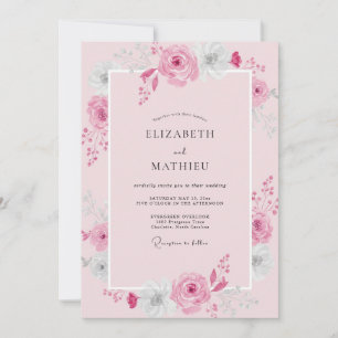 Pastellrosa Pfingstrosen-Hochzeit Einladung
