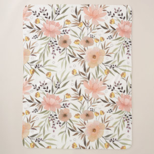 Pastellrosa Pfirsich Olivebraun Florale Blätter Sherpadecke
