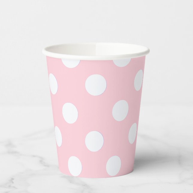Pastellrosa Polka-Punkte Pappbecher (Links)