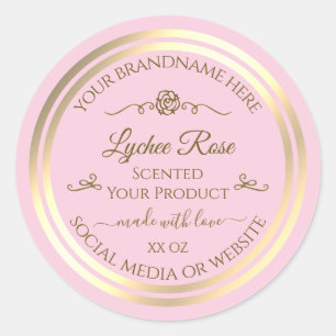Pastellrosa Produktetikett Goldrahmen Vintage Rose Runder Aufkleber