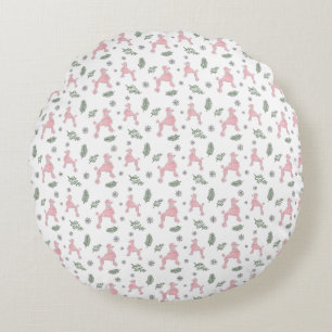 Pastellrosa Pudel-Muster-Weihnachtskissen-Geschenk Rundes Kissen