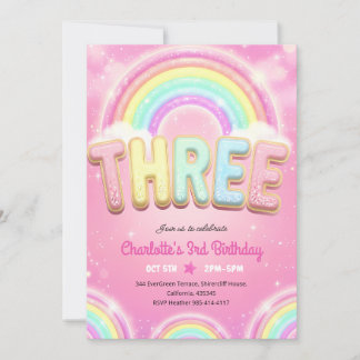 Pastellrosa Regenbogen Glitzer 3. Geburtstag Einladung