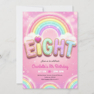 Pastellrosa Regenbogen Glitzer 8. Geburtstag Einladung