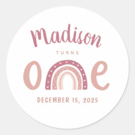 Pastellrosa Regenbogen Ihr Name wird ein Geburtsta Runder Aufkleber