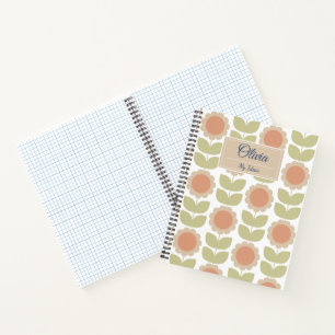 Pastellrosa Retro-Blumenmuster aus der Mitte des J Notizbuch