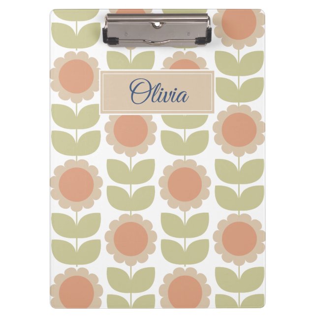 Pastellrosa Retro-Blumenmuster im Stil der Mitte d Klemmbrett (Vorderseite)