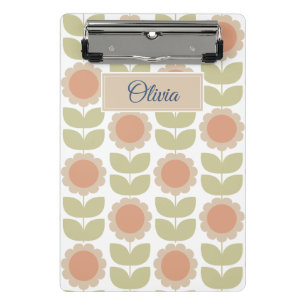 Pastellrosa Retro-Blumenmuster im Stil der Mitte d Mini Klemmbrett