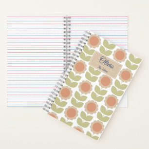Pastellrosa Retro-Blumenmuster im Stil der Mitte d Notizbuch