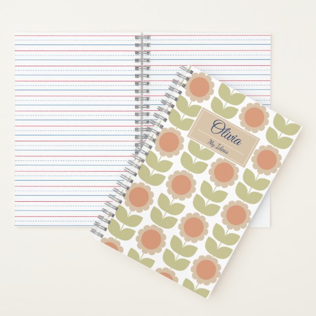 Pastellrosa Retro-Blumenmuster im Stil der Mitte d Notizbuch (Innen)