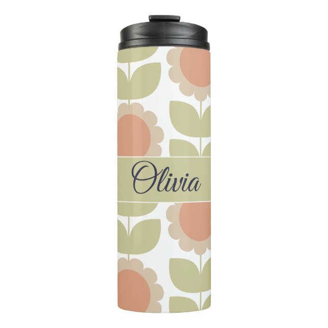 Pastellrosa Retro-Blumenmuster im Stil der Mitte d Thermosbecher (Vorderseite)
