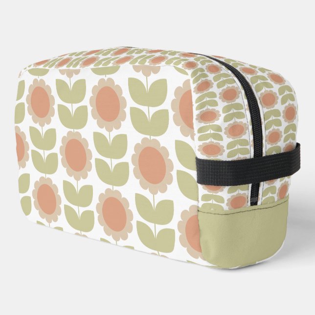 Pastellrosa Retro-Blumenmuster im Stil der Mitte d Waschbeutel (Linke Seite)