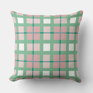 Pastellrosa Retro-dekoratives Muster in Tartan-Grü Kissen