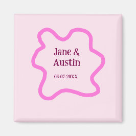 Pastellrosa Retro Hochzeitsgrenzennacht Datum Magnet