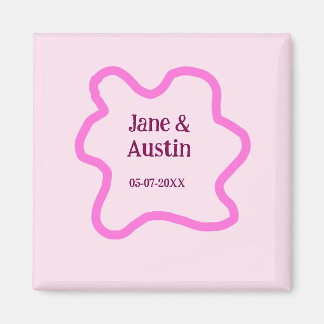 Pastellrosa Retro Hochzeitsgrenzennacht Datum Magnet (Vorne)