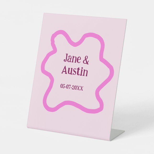 Pastellrosa Retro Hochzeitsgrenzennacht Datum Sockelschild (Vorderseite)