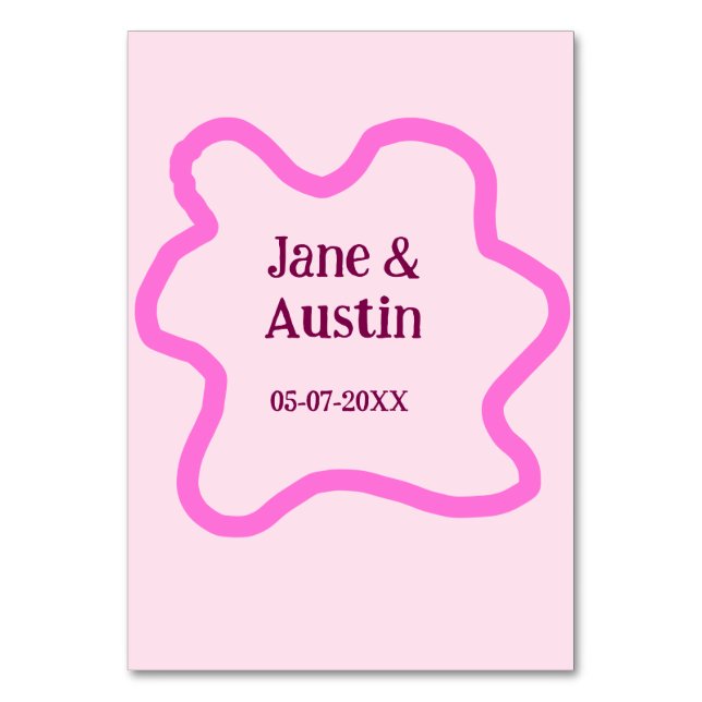 Pastellrosa Retro Hochzeitsgrenzennacht Datum Tischnummer (Vorderseite)