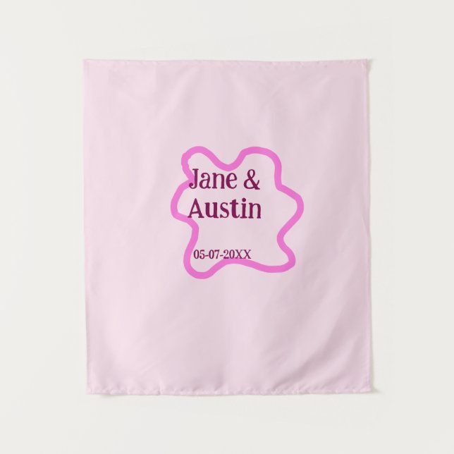 Pastellrosa Retro Hochzeitsgrenzennacht Datum Wandteppich (Vorderseite)