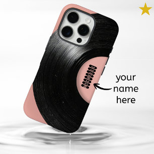 Pastellrosa Retro-Schallplatte mit individuellem N iPhone 16 Pro Hülle