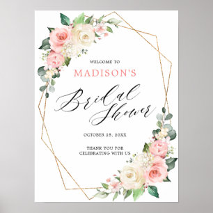 Pastellrosa Rose Blütenfarben Brautparty Poster