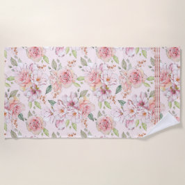 Pastellrosa Rosen Blumencollage Strandtuch