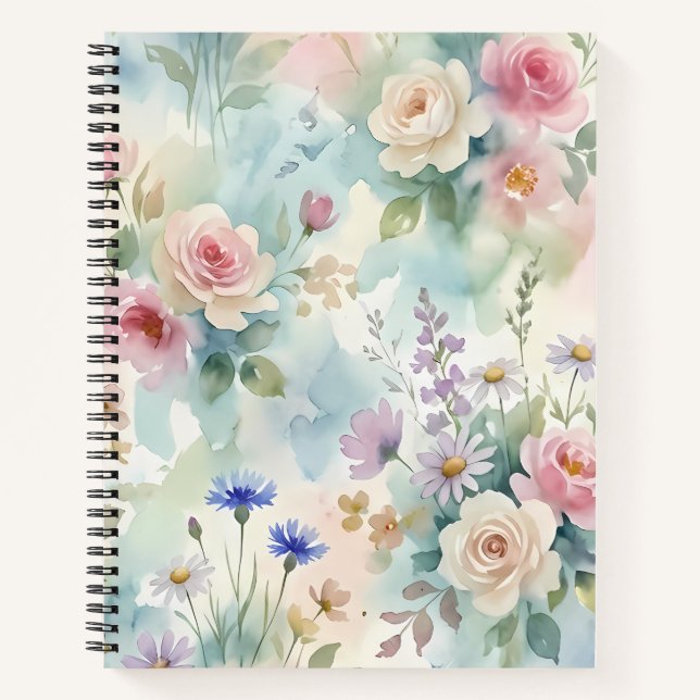 Pastellrosa Rosen Blumenmuster Notizbuch (Vorderseite)