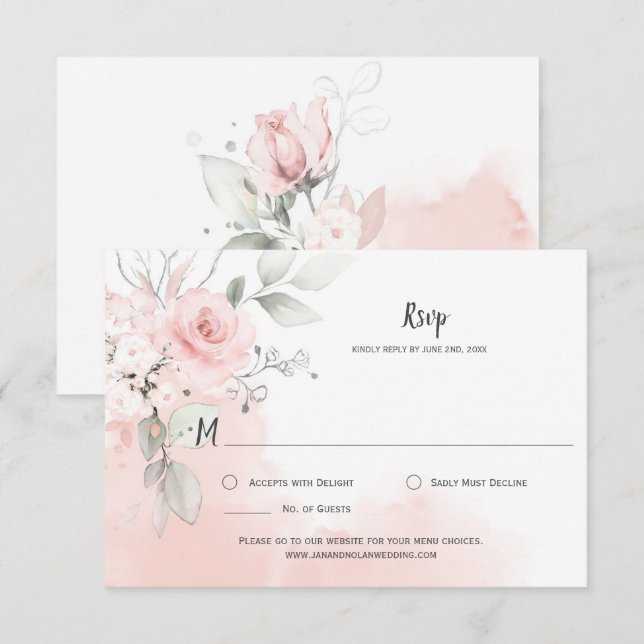 Pastellrosa Rosen Pellrosa Wasserfarben Waschen RSVP Karte (Vorne/Hinten)