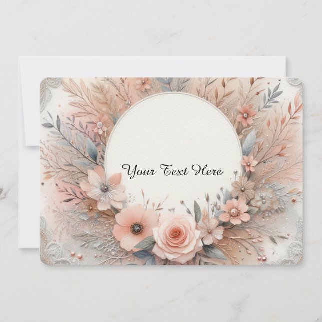 Pastellrosa Rosen und zarte Spitzen Einladung (Vorderseite)