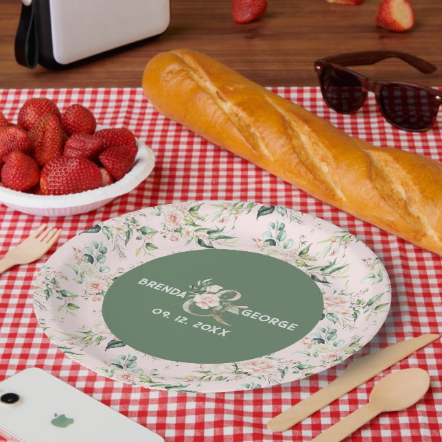 Pastellrosa Rosen Wasserfarben nahtlose Muster Pap Pappteller (Picknick)