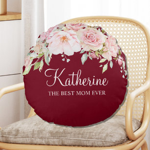 Pastellrosa Rosenblume Floral Die beste Mutter übe Rundes Kissen