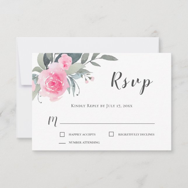 Pastellrosa Roses Watercolor Floral RSVP Card (Vorderseite)
