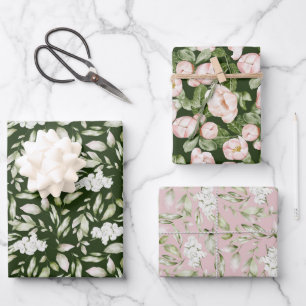 Pastellrosa schwarze Rosen-Orchideen-Blüte Geschenkpapier Set