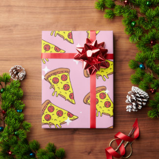 Pastellrosa schwebende Pizzastücke-Muster Geschenkpapier
