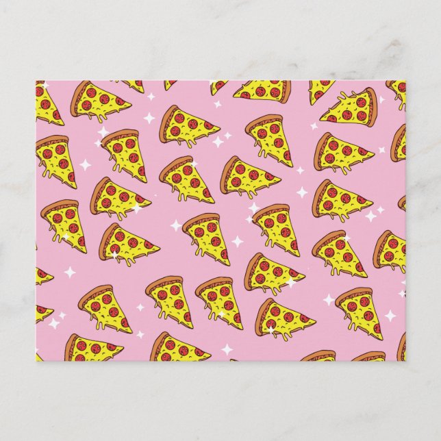 Pastellrosa schwebende Pizzastücke-Muster Postkarte (Vorderseite)