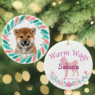 Pastellrosa Shiba Inu   Personalisiertes Weihnacht Keramik Ornament