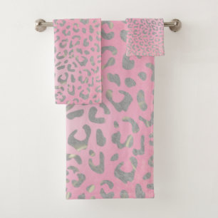 Pastellrosa Silber Leopardenprint Badhandtuch Set