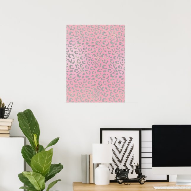 Pastellrosa Silberleopard Druckplakat Poster (Heimbüro)