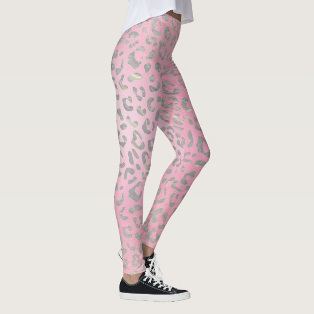 Pastellrosa Silberleopard Leggings (Rechts)