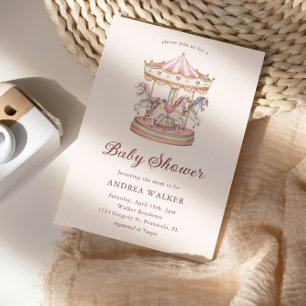 Pastellrosa süße Karussell-Girl-Baby-Party Einladung