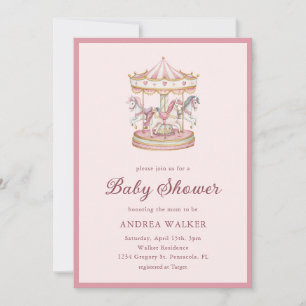 Pastellrosa süße Karussell Mädchen Baby Shower Einladung