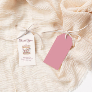 Pastellrosa süßes Karussell Mädchen Baby Shower Geschenkanhänger