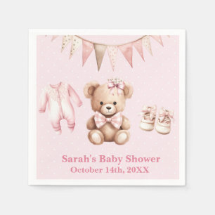 Pastellrosa Teddybär Baby Shower Papier Servietten