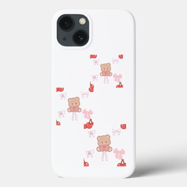Pastellrosa Teddybär-Bowle Kirsche Coquette Ästhet Case-Mate iPhone Hülle (Rückseite)