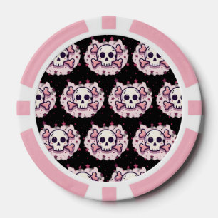 Pastellrosa Totenkopf und gekreuzte Knochen Pokerchips
